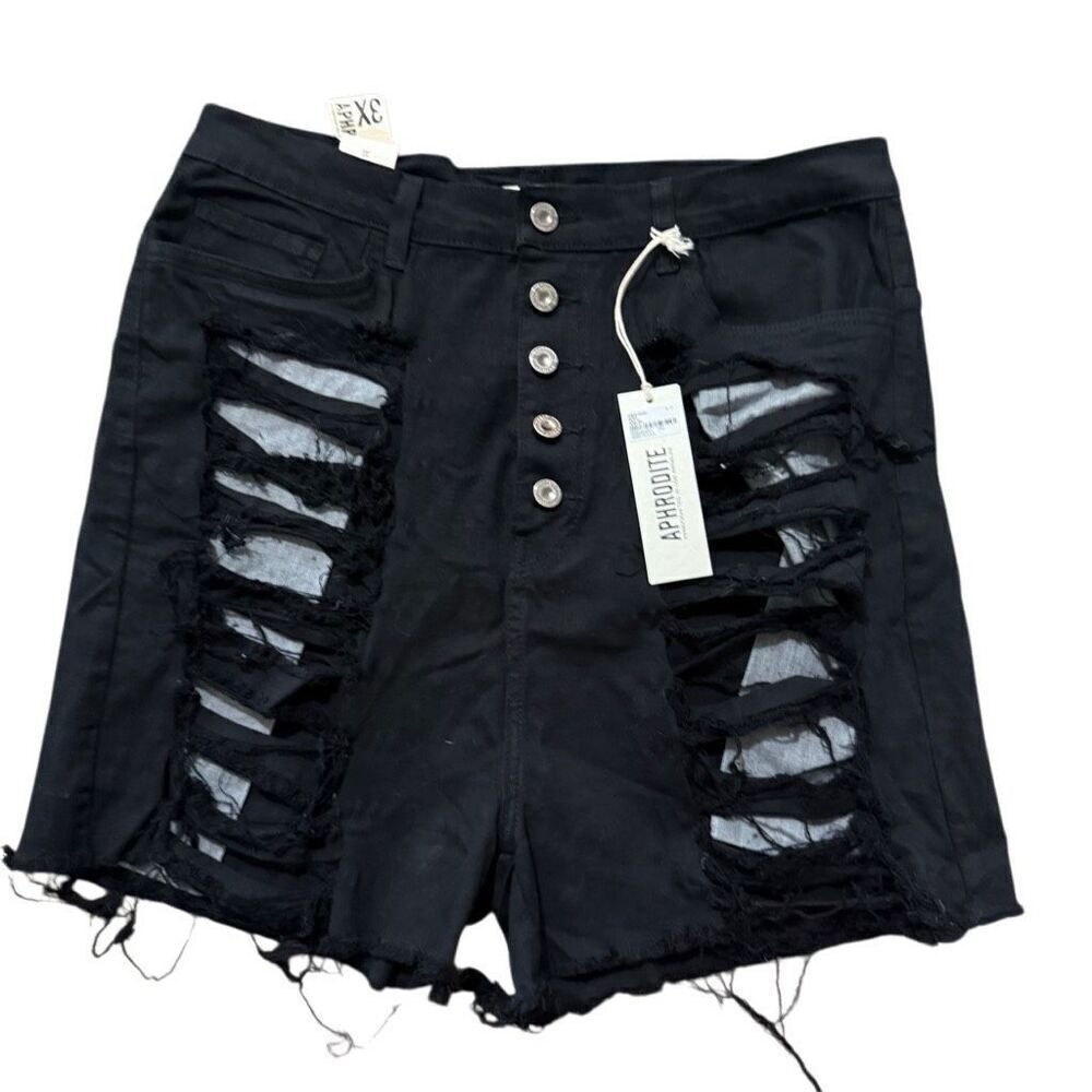 Aphrodite black denim distressed shorts size 3xl
